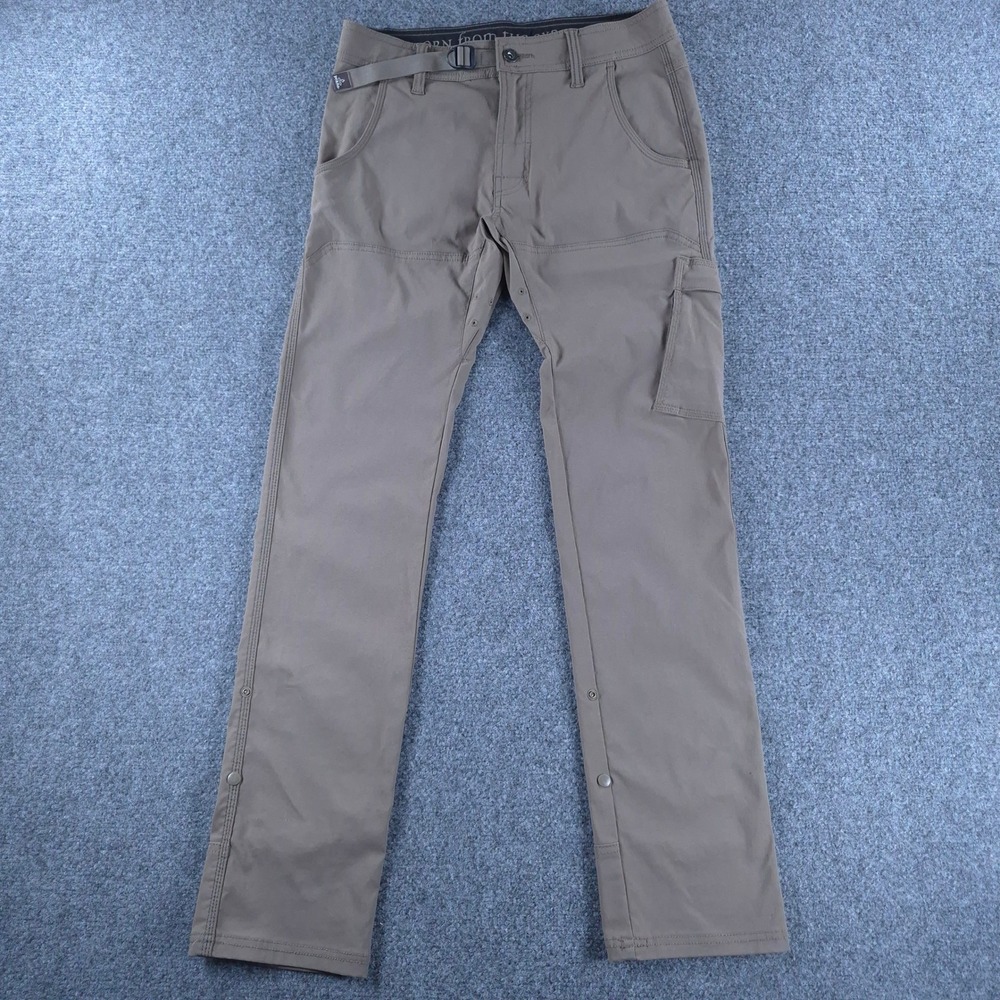 Prana Zion Straight Fit Hiking Pants Mens 30x32 Brown Stretch Nylon Cargo Belted
